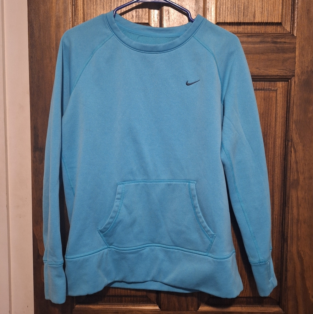 Nike Women's Therma-fit Sky Blue Crew Neck Sweater With Pocket Size Large